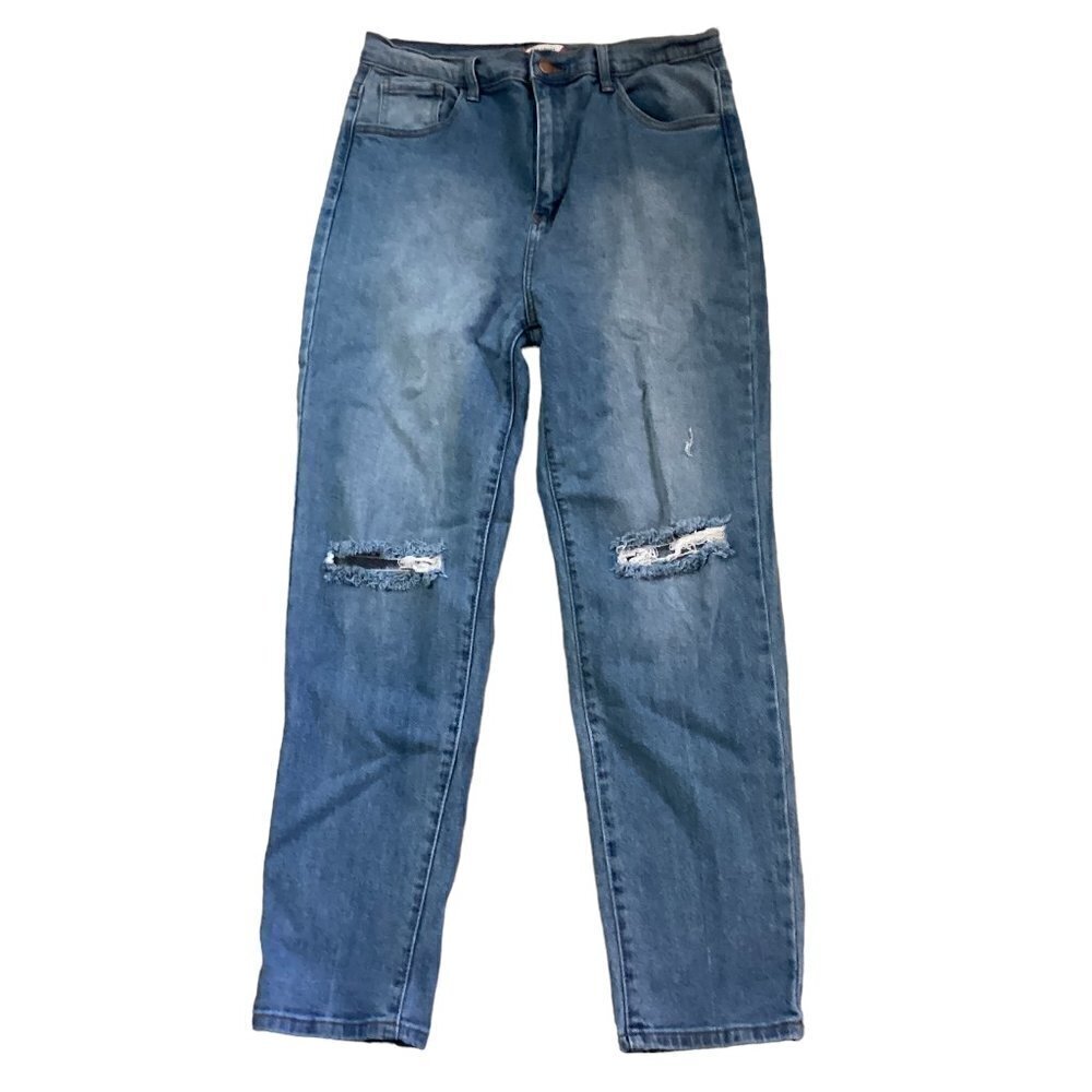 Vibe & Rant Straight Leg High-Rise Blue Jeans Distressed Ripped Sz 13 (W31) #57T